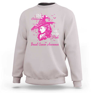 Breast Cancer Awareness Sweatshirt In October We Wear Pink Halloween Witch TS11 Ice Gray Print Your Wear