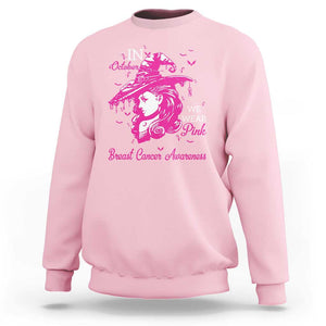 Breast Cancer Awareness Sweatshirt In October We Wear Pink Halloween Witch TS11 Light Pink Print Your Wear