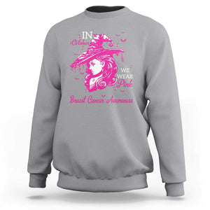 Breast Cancer Awareness Sweatshirt In October We Wear Pink Halloween Witch TS11 Sport Gray Print Your Wear