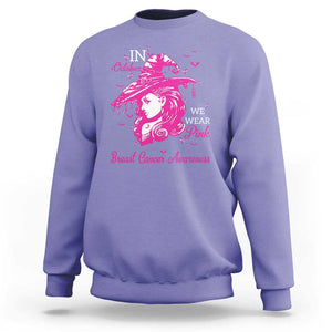 Breast Cancer Awareness Sweatshirt In October We Wear Pink Halloween Witch TS11 Violet Print Your Wear