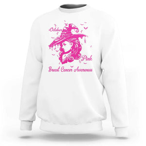 Breast Cancer Awareness Sweatshirt In October We Wear Pink Halloween Witch TS11 White Print Your Wear