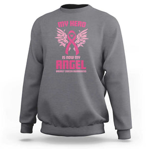 Breast Cancer Awareness Sweatshirt My Hero Is Now My Angel Pink Ribbon Wings Heart TS11 Charcoal Print Your Wear