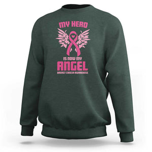 Breast Cancer Awareness Sweatshirt My Hero Is Now My Angel Pink Ribbon Wings Heart TS11 Dark Forest Green Print Your Wear