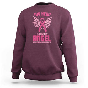 Breast Cancer Awareness Sweatshirt My Hero Is Now My Angel Pink Ribbon Wings Heart TS11 Maroon Print Your Wear