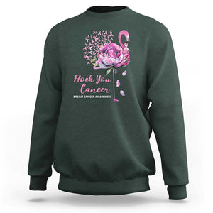 Breast Cancer Awareness Sweatshirt Flock you Cancer Flamingo Flower Pink Ribbon TS11 Dark Forest Green Print Your Wear