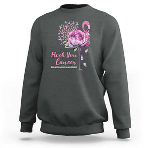 Breast Cancer Awareness Sweatshirt Flock you Cancer Flamingo Flower Pink Ribbon TS11 Dark Heather Print Your Wear