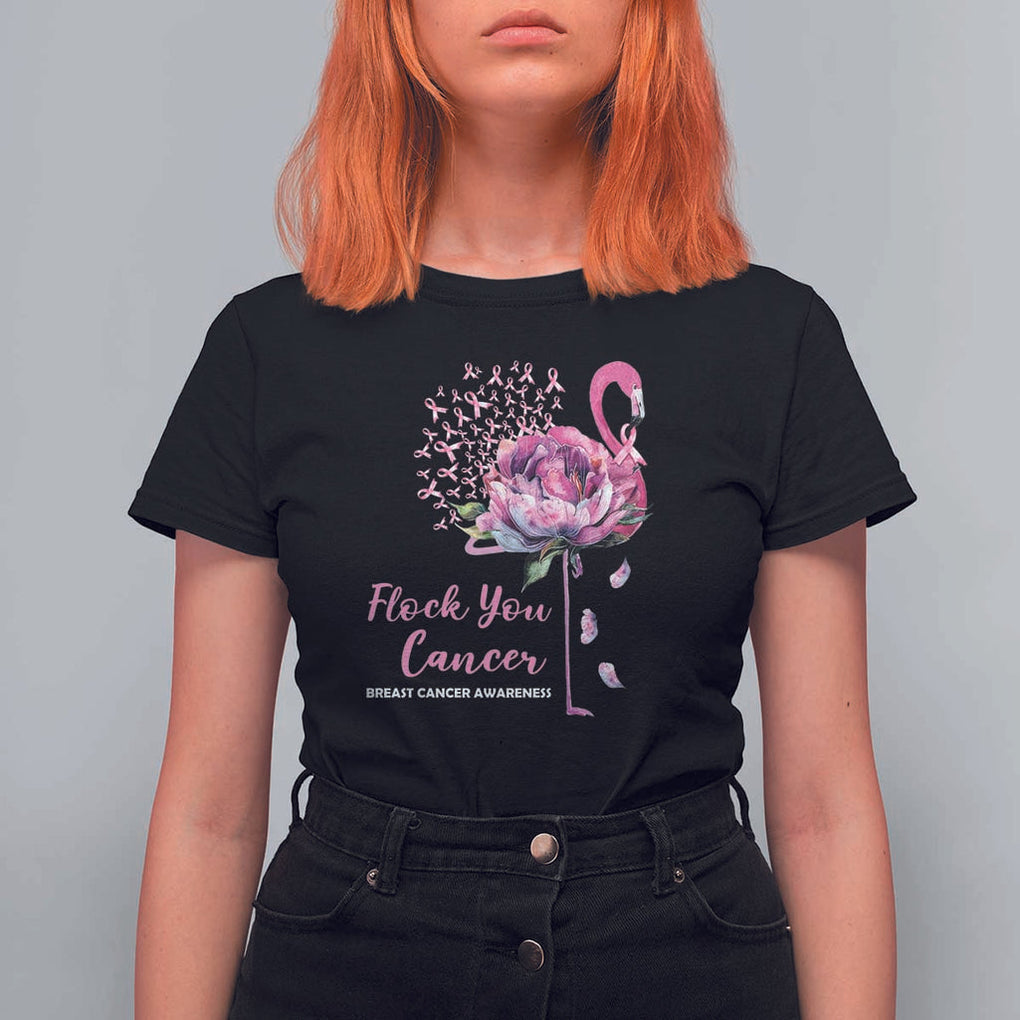 Breast Cancer Awareness T Shirt For Women Flock you Cancer Flamingo Flower Pink Ribbon TS11 Black Print Your Wear