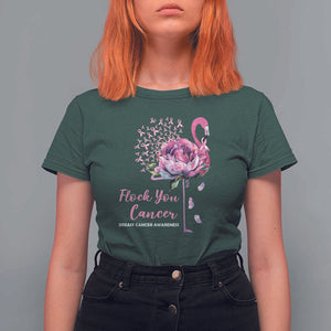 Breast Cancer Awareness T Shirt For Women Flock you Cancer Flamingo Flower Pink Ribbon TS11 Dark Forest Green Print Your Wear