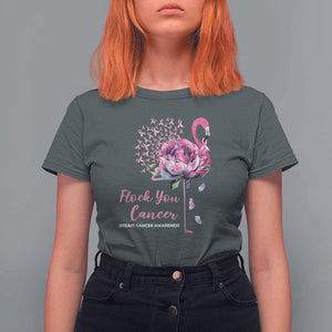 Breast Cancer Awareness T Shirt For Women Flock you Cancer Flamingo Flower Pink Ribbon TS11 Dark Heather Print Your Wear