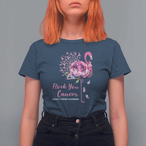 Breast Cancer Awareness T Shirt For Women Flock you Cancer Flamingo Flower Pink Ribbon TS11 Navy Print Your Wear