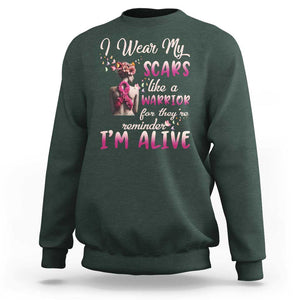 Breast Cancer Awareness Sweatshirt I Wear My Scars Like A Warrior For They're Reminder I'm Alive Butterfly TS11 Dark Forest Green Print Your Wear