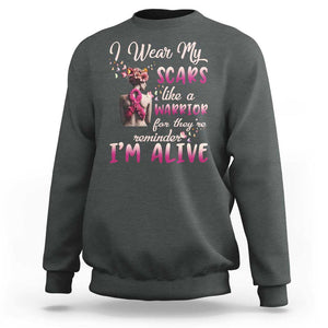 Breast Cancer Awareness Sweatshirt I Wear My Scars Like A Warrior For They're Reminder I'm Alive Butterfly TS11 Dark Heather Print Your Wear