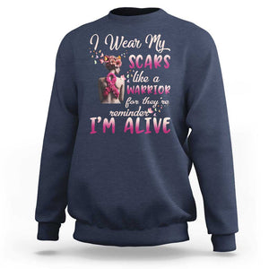 Breast Cancer Awareness Sweatshirt I Wear My Scars Like A Warrior For They're Reminder I'm Alive Butterfly TS11 Navy Print Your Wear