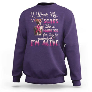 Breast Cancer Awareness Sweatshirt I Wear My Scars Like A Warrior For They're Reminder I'm Alive Butterfly TS11 Purple Print Your Wear