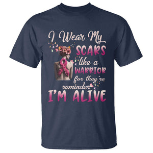 Breast Cancer Awareness T Shirt I Wear My Scars Like A Warrior For They're Reminder I'm Alive Butterfly TS11 Navy Print Your Wear