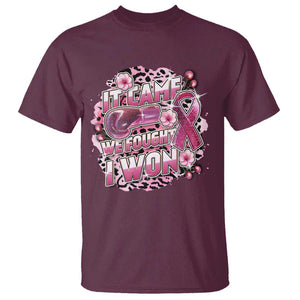 Breast Cancer Awareness T Shirt It Came We Fought I Won Boxing Gloves Pink Ribbon Flowers Leopard TS11 Maroon Print Your Wear