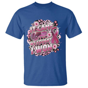 Breast Cancer Awareness T Shirt It Came We Fought I Won Boxing Gloves Pink Ribbon Flowers Leopard TS11 Royal Blue Print Your Wear