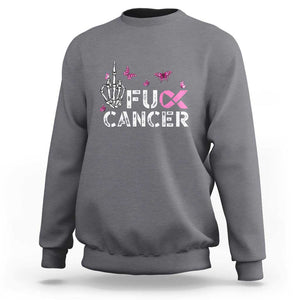 Breast Cancer Awareness Sweatshirt Fuck Cancer Pink Ribbon Skeleton Hand Butterfly TS11 Charcoal Print Your Wear