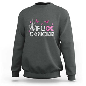 Breast Cancer Awareness Sweatshirt Fuck Cancer Pink Ribbon Skeleton Hand Butterfly TS11 Dark Heather Print Your Wear