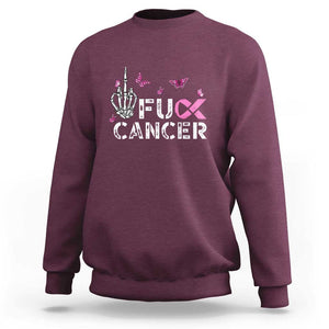 Breast Cancer Awareness Sweatshirt Fuck Cancer Pink Ribbon Skeleton Hand Butterfly TS11 Maroon Print Your Wear