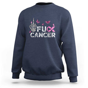 Breast Cancer Awareness Sweatshirt Fuck Cancer Pink Ribbon Skeleton Hand Butterfly TS11 Navy Print Your Wear