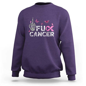 Breast Cancer Awareness Sweatshirt Fuck Cancer Pink Ribbon Skeleton Hand Butterfly TS11 Purple Print Your Wear