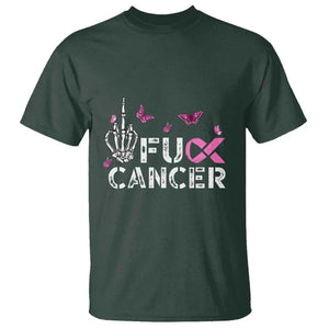 Breast Cancer Awareness T Shirt Fuck Cancer Pink Ribbon Skeleton Hand Butterfly TS11 Dark Forest Green Print Your Wear