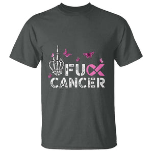 Breast Cancer Awareness T Shirt Fuck Cancer Pink Ribbon Skeleton Hand Butterfly TS11 Dark Heather Print Your Wear