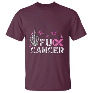 Breast Cancer Awareness T Shirt Fuck Cancer Pink Ribbon Skeleton Hand Butterfly TS11 Maroon Print Your Wear