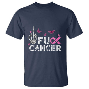 Breast Cancer Awareness T Shirt Fuck Cancer Pink Ribbon Skeleton Hand Butterfly TS11 Navy Print Your Wear