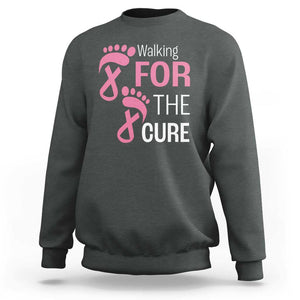 Breast Cancer Awareness Sweatshirt Walking For The Cure Pink Ribbon Footprints TS11 Dark Heather Print Your Wear