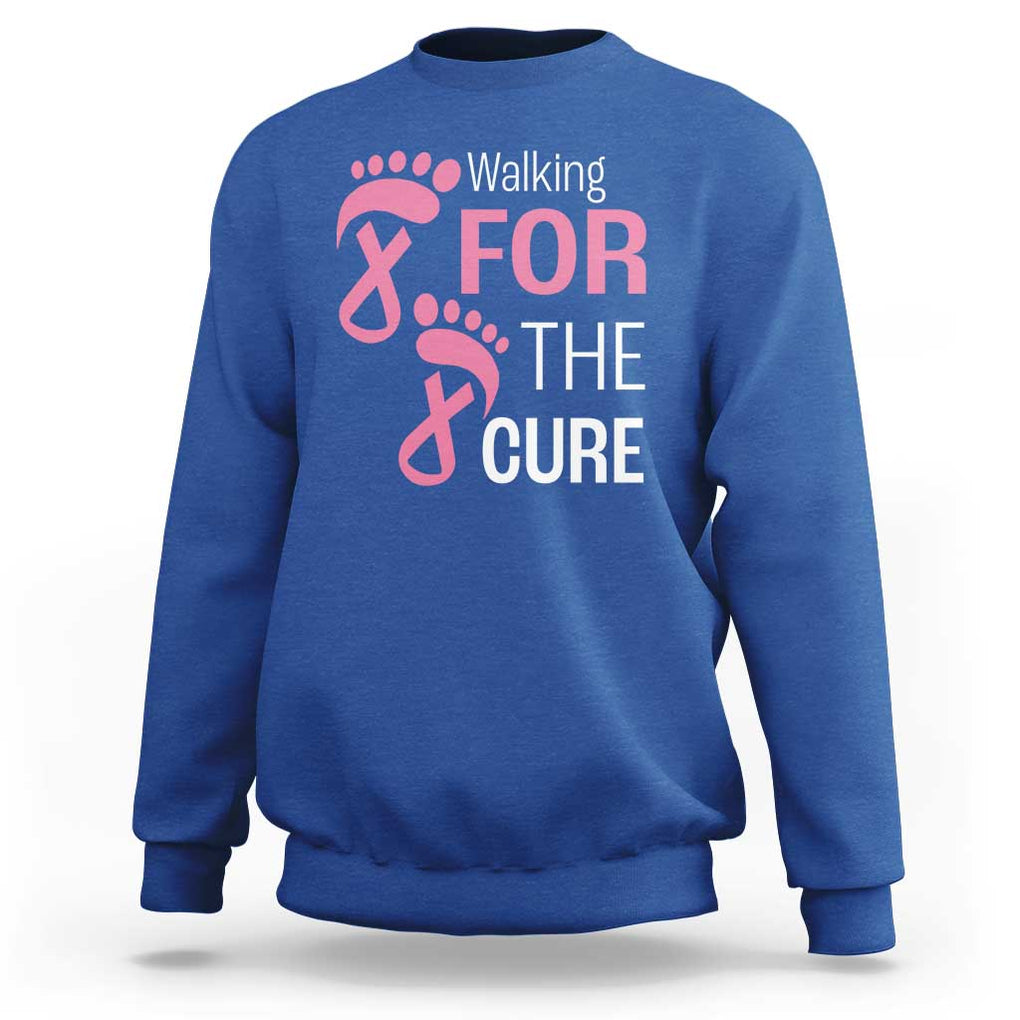 Breast Cancer Awareness Sweatshirt Walking For The Cure Pink Ribbon Footprints TS11 Royal Blue Print Your Wear