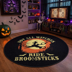 Funny Lesbian Witch Halloween Round Rug Not All Witches Ride Broomsticks