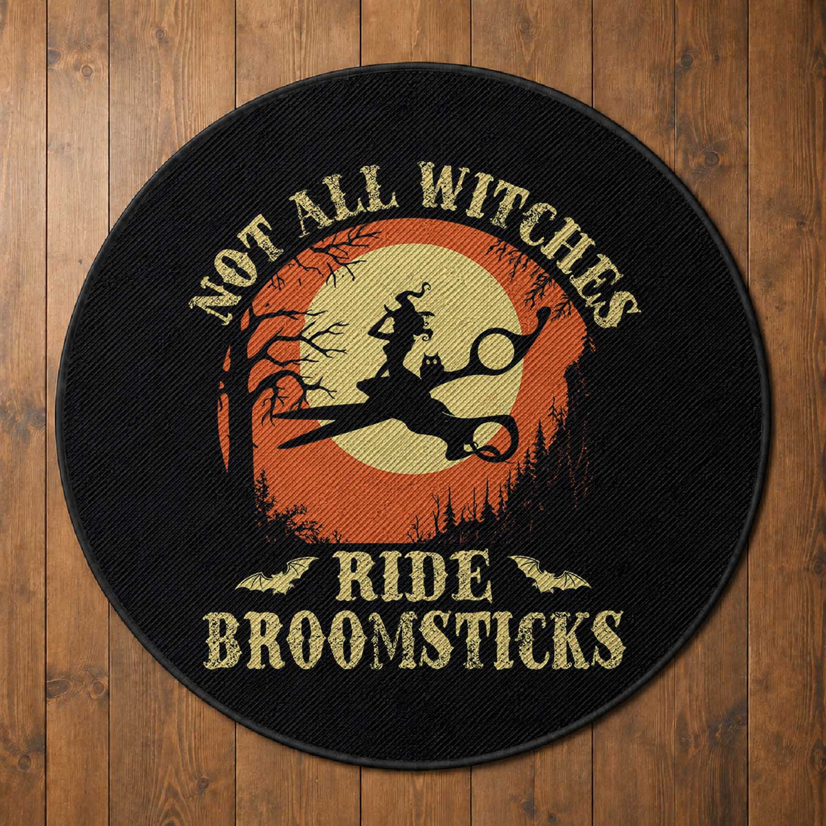 Funny Lesbian Witch Halloween Round Rug Not All Witches Ride Broomsticks