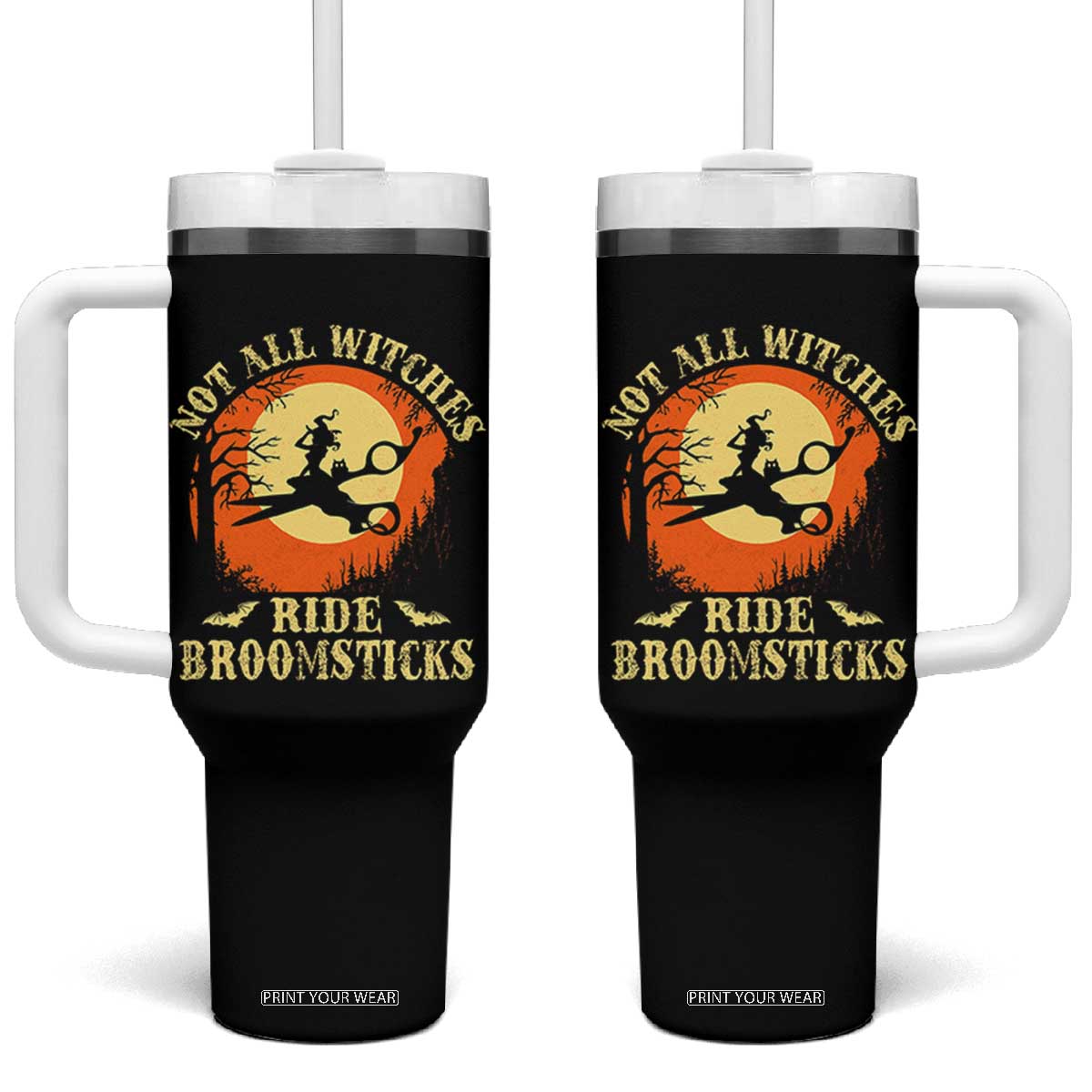 Funny Lesbian Witch Halloween Tumbler With Handle Not All Witches Ride Broomsticks TS11 One Size: 40 oz Black Print Your Wear