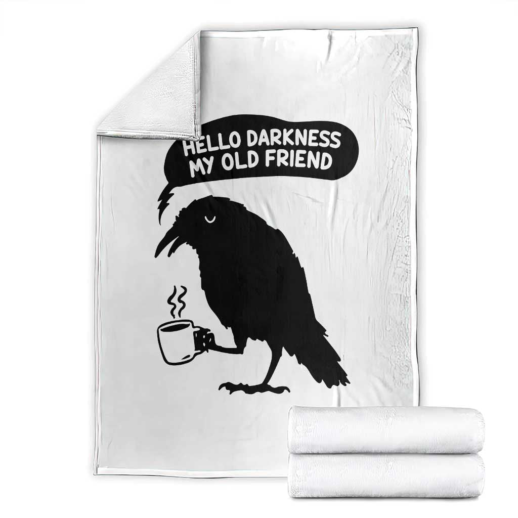 Hello Darkness My Old Friend Throw Blanket Spooky Raven Crow Coffee