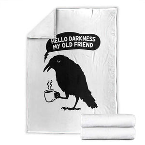 Hello Darkness My Old Friend Throw Blanket Spooky Raven Crow Coffee