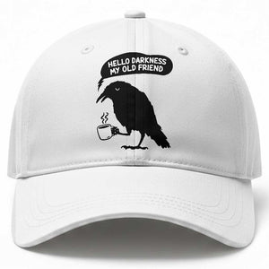 Hello Darkness My Old Friend Baseball Cap Spooky Raven Crow Coffee