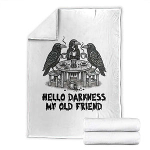 Funny Hello Darkness My Old Friend Throw Blanket Crow Coffee Spooky Halloween