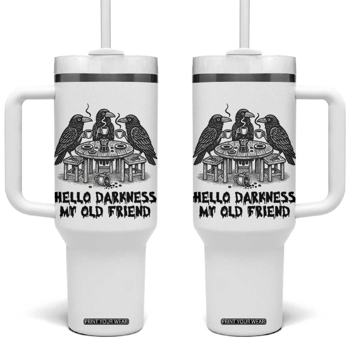 Funny Hello Darkness My Old Friend Tumbler With Handle Crow Coffee Spooky Halloween