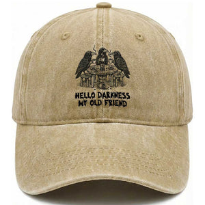 Funny Hello Darkness My Old Friend Washed Cotton Baseball Cap Crow Coffee Spooky Halloween