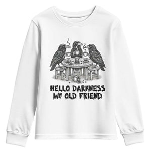 Funny Hello Darkness My Old Friend Youth Sweatshirt Crow Coffee Spooky Halloween