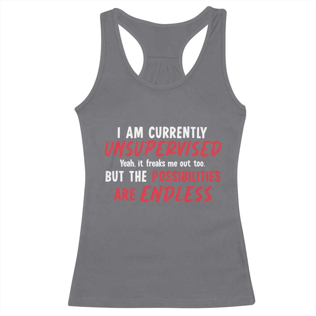 Funny I Am Currently Unsupervised But The Possibilities Are Endless Racerback Tank Top TS11 Charcoal Print Your Wear