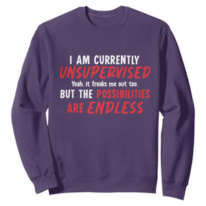 Funny I Am Currently Unsupervised But The Possibilities Are Endless Sweatshirt TS11 Purple Print Your Wear
