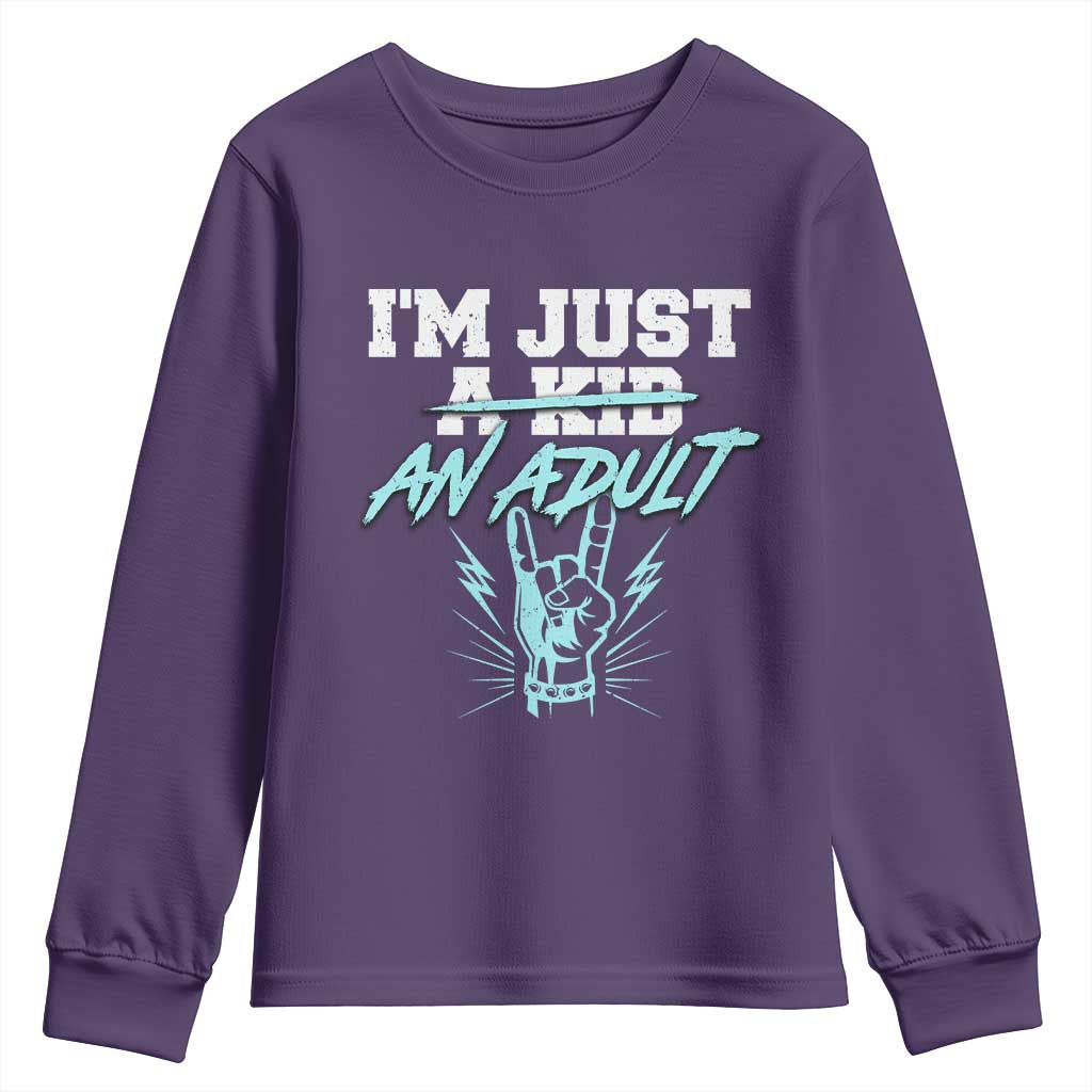 Funny Rock N Roll Lover Youth Sweatshirt I Am Just A Kid Adulthood Saying TS11 Purple Print Your Wear