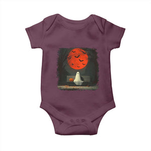 Halloween Lonely Ghost Bench Blood Moon Pumpkin Baby Onesie TS11 Maroon Print Your Wear