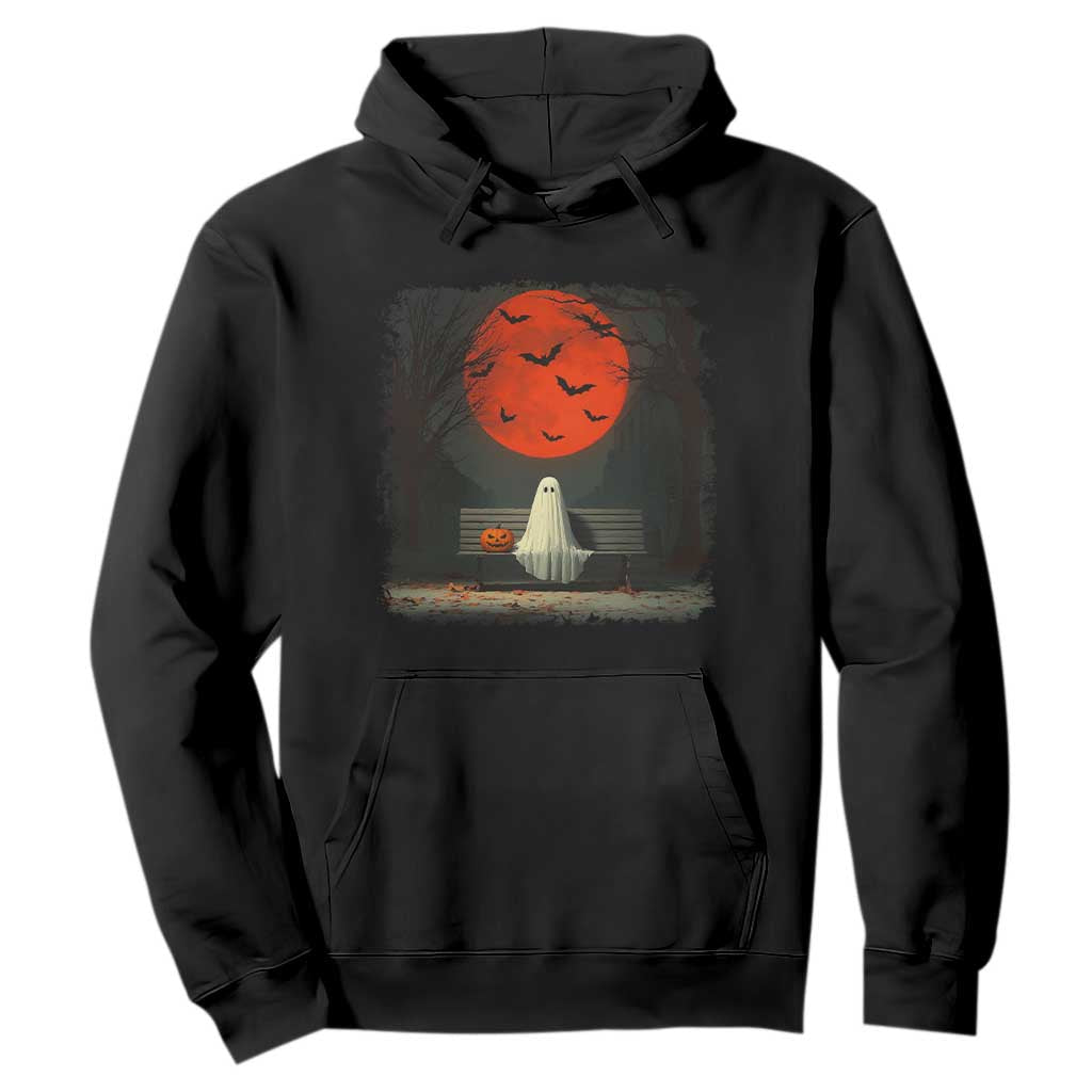 Halloween Lonely Ghost Bench Blood Moon Pumpkin Hoodie TS11 Black Print Your Wear