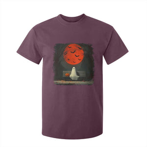 Halloween Lonely Ghost Bench Blood Moon Pumpkin T Shirt For Kid TS11 Maroon Print Your Wear