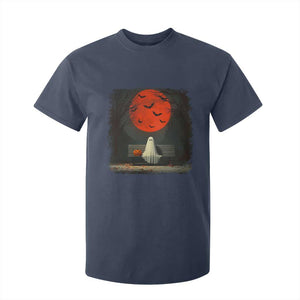 Halloween Lonely Ghost Bench Blood Moon Pumpkin T Shirt For Kid TS11 Navy Print Your Wear