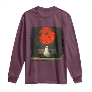 Halloween Lonely Ghost Bench Blood Moon Pumpkin Long Sleeve Shirt TS11 Maroon Print Your Wear